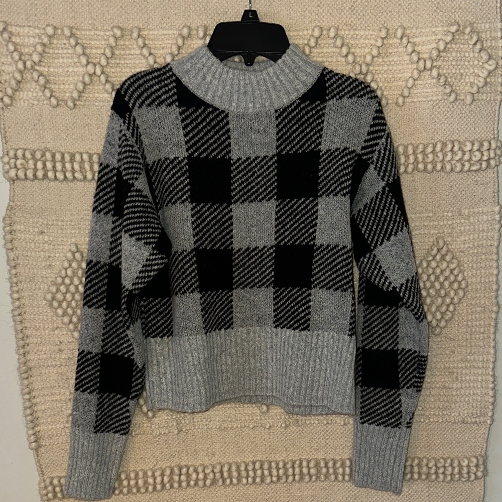 Poof! Black and Gray Plaid Turtleneck Sweater